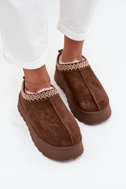 Домашні чоботи сніговики на платформі з вишивкою коричневий Tamilda