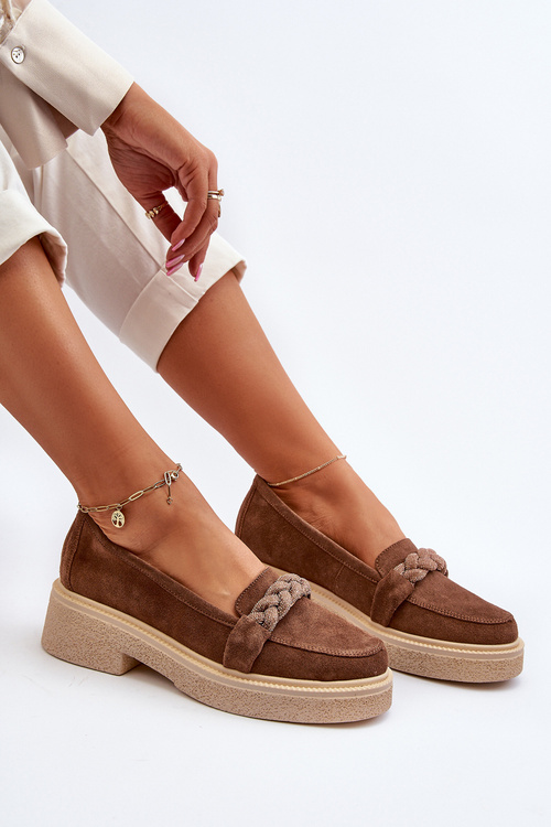 Zazoo 3429/W Жіночі замшеві мокасини з декором коричневого кольору