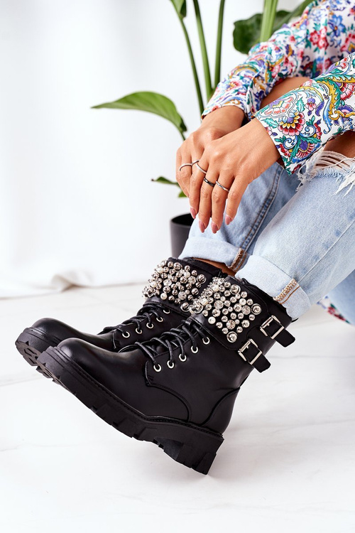 Утеплені чоботи з перлами Чорні зараз або ніколи