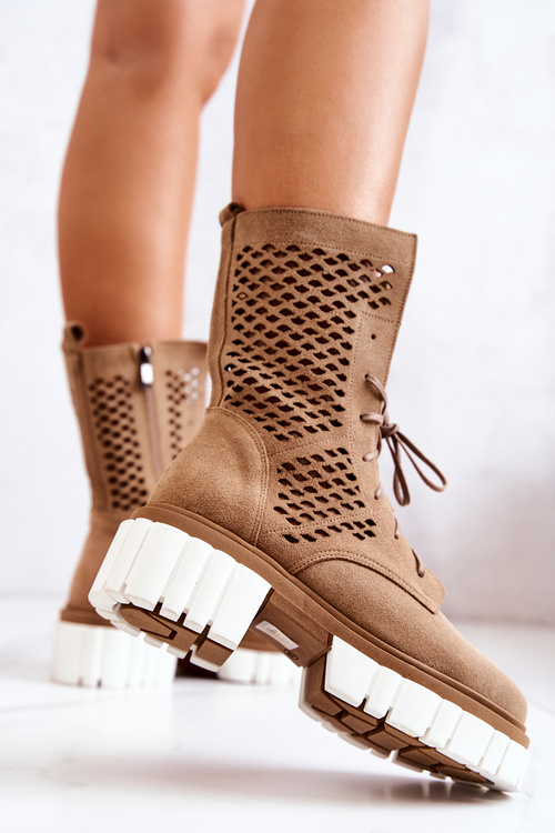 Шкіряні високі чоботи робочі Nicole Light Brown 2706