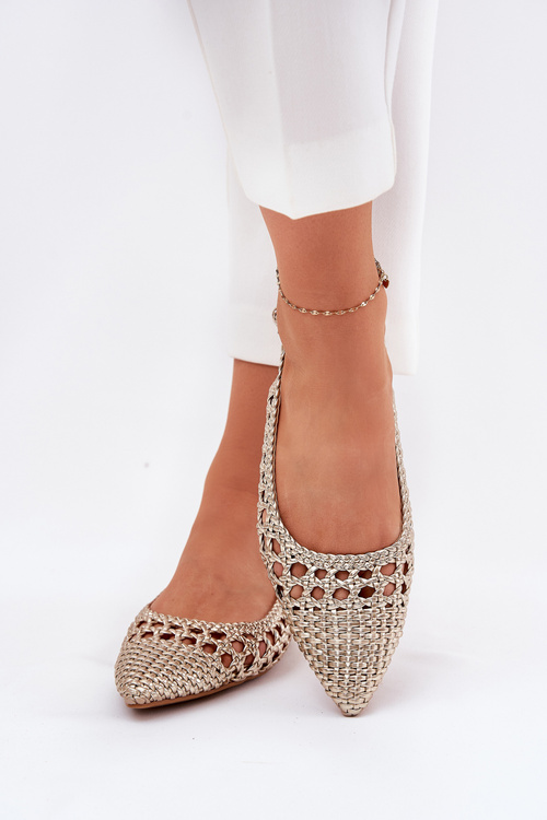 Балетки З Плетінням На Плоскому Каблуці Золоті Carollese