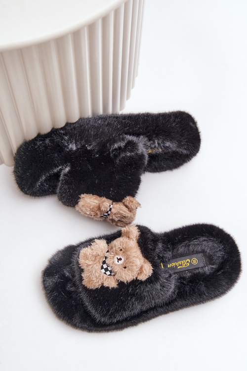 Жіночі тапочки зі штучного хутра з ведмедиком Чорні Румунія