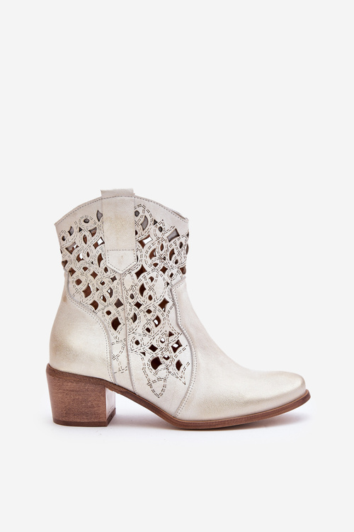 Жіночі ботильйони на підборах з ажурним візерунком Lewski 3394/2 Gold Distressed