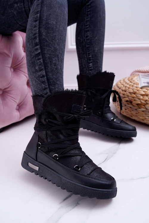 Жіночі утеплені флісові зимові черевики чорного кольору Fereni