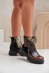 Шкіряні утеплені ботильйони на платформі та підборах Maciejka 06140-25 золото-чорні