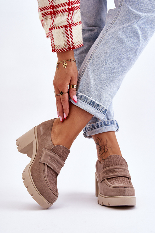 Темно-бежеві замшеві туфлі на підборах і платформі Arabell