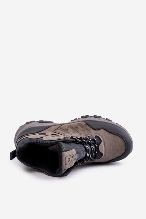 Теплі чоловічі туристичні кросівки на шнурівці сірі Zerista