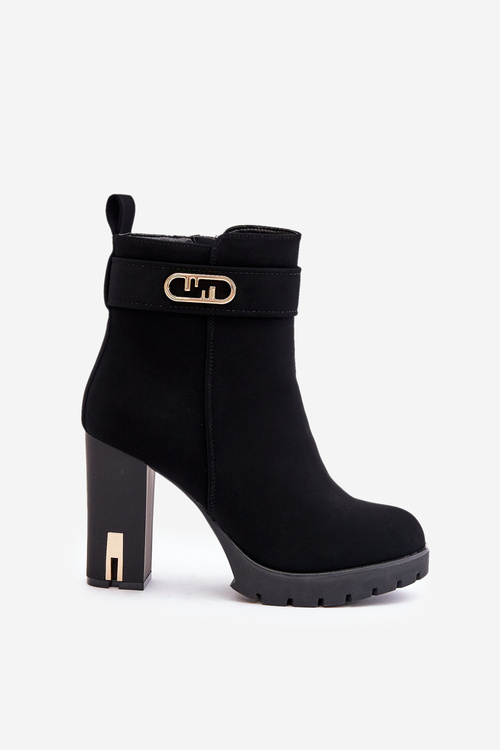 Утеплені жіночі ботильйони на підборах і блискавці чорні Narielis