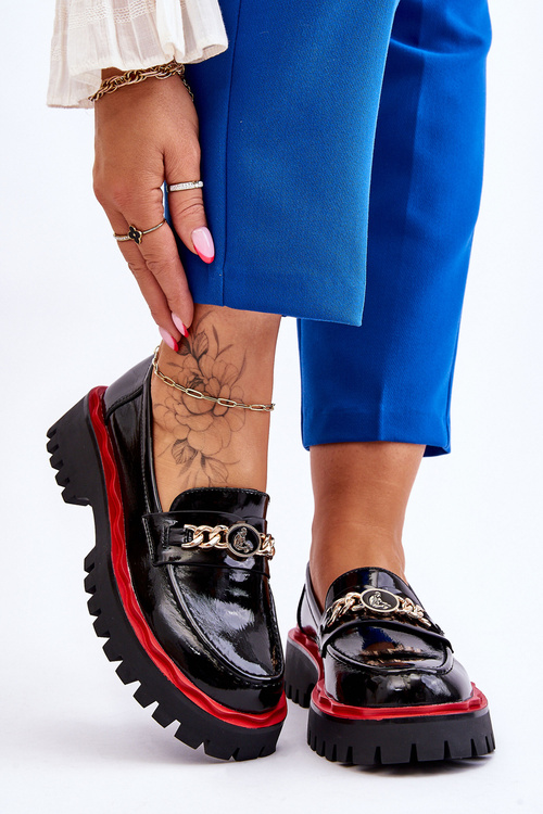 Лаковані лофери на платформі чорні Ronin