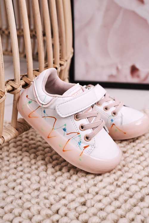 Дитяче спортивне взуття на світлодіодній підошві Біло-Рожеве Диско