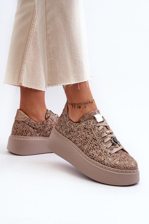 Шкіряне спортивне взуття на платформі Maciejka 06191-10 Beige
