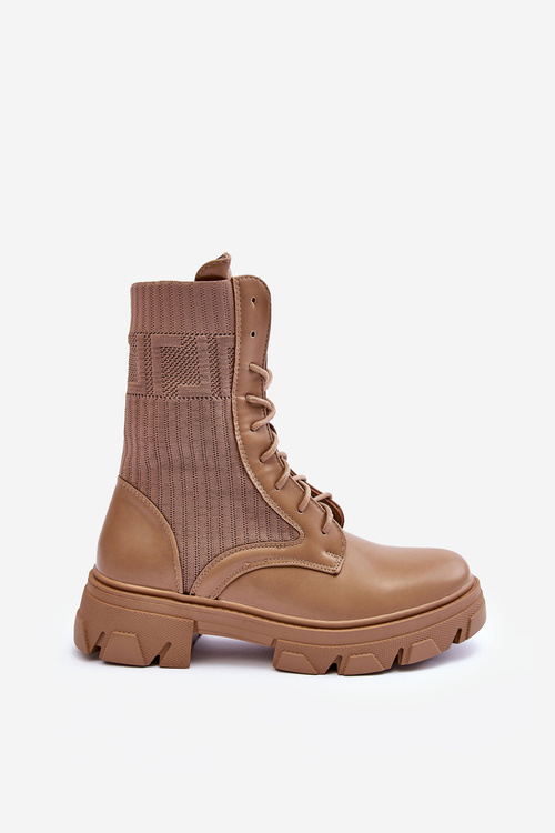 Жіночі ботильйони на шнурівці темно-бежеві Марліса