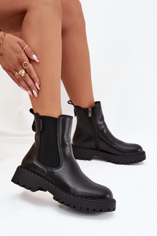 Шкіряні Жіночі Чоботи З Теплом На Замку Big Star OO274109 Чорні