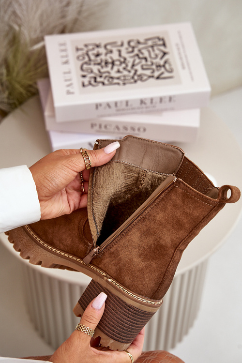 Жіночі чоботи на підборах з еко замші утеплені Коричневі невіти