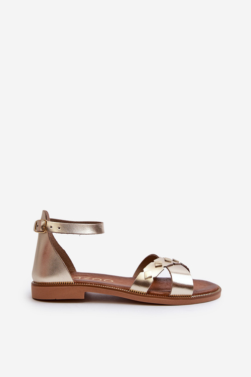 Золоті жіночі шкіряні босоніжки Zazoo 40378