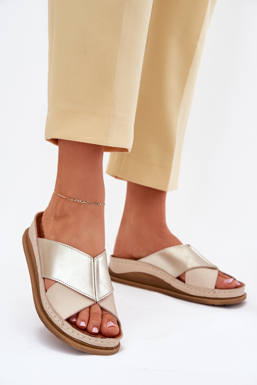 Шкіряні Жіночі Сандалі На Платформі Maciejka L4986-37 Бежево-Золоті