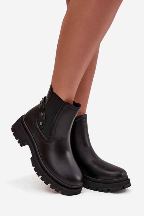 Черевики чоботи на блискавці з декоративними деталями утеплені чорні Verisse