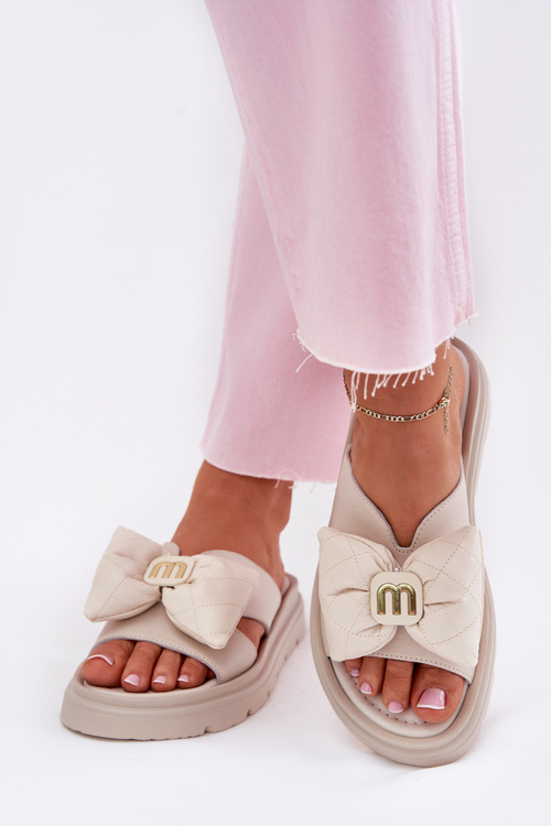 Жіночі Шкіряні Сандалі На Платформі З Бантиком CheBello 4647 Бежеві