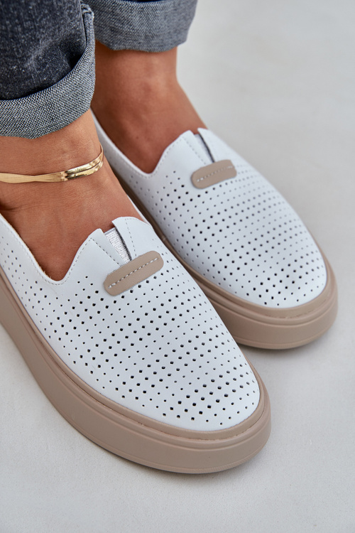 Легкі Ажурні Шкіряні Мокасини Полуботинки Жіночі На Платформі І Каблуці Білі Hanthiel