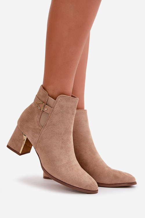 Жіночі ботильйони на каблуці, застібка-блискавка, еко-замша темно-бежева Bonucci