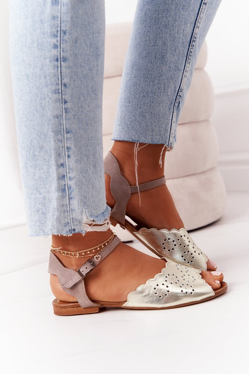 Шкіряні босоніжки Maciejka 05199-04 Бежево-золотий