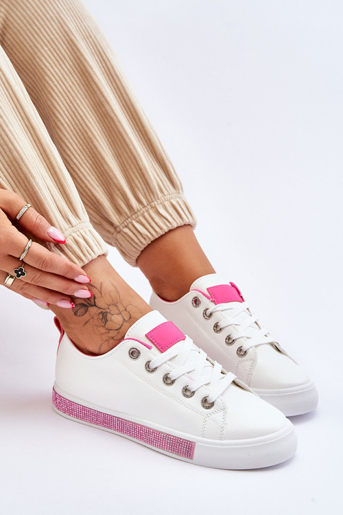 Жіночі низькі кросівки з форсунками біло-рожеві Demira