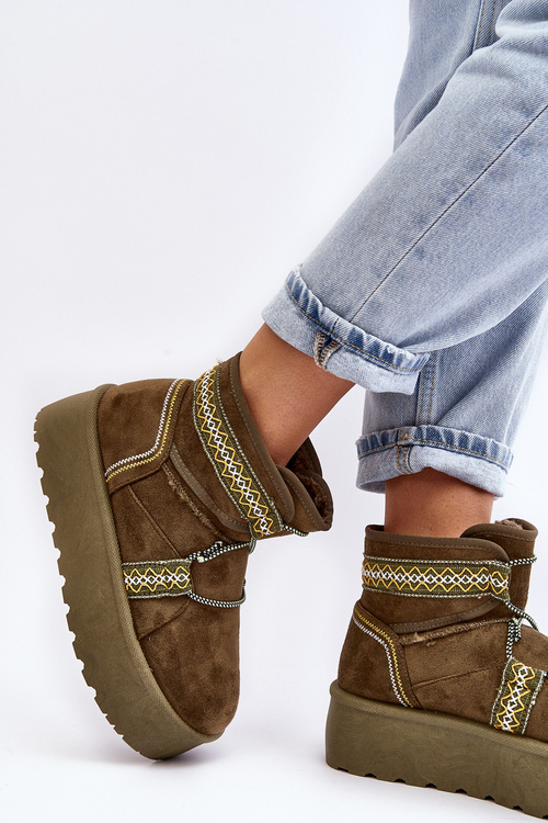 Жіночі снігові черевики на товстій підошві та шнурівці, зелені Milson