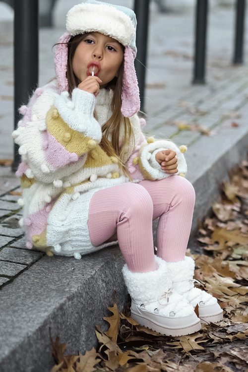 Дитячі теплі зимові черевики на шнурівці Asija Beige