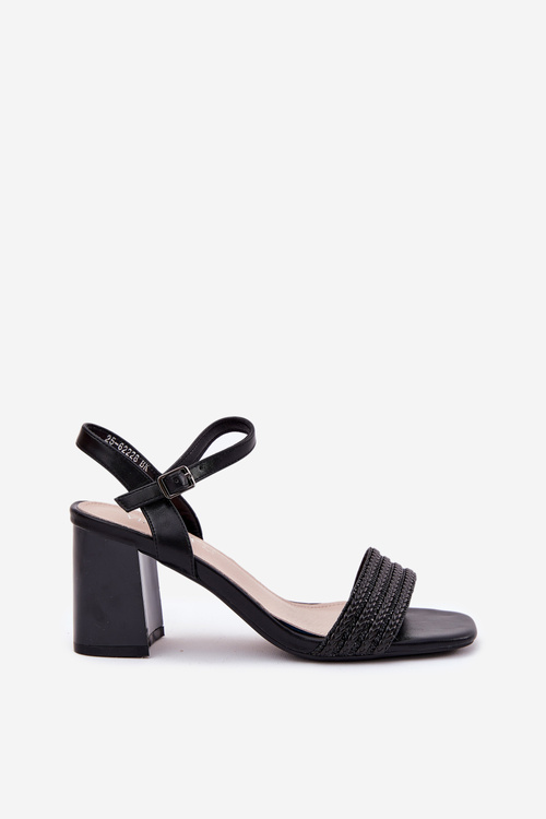 Жіночі Сандалі На Каблуку З Стразами І Плетенням 62228 Чорні Vinceza