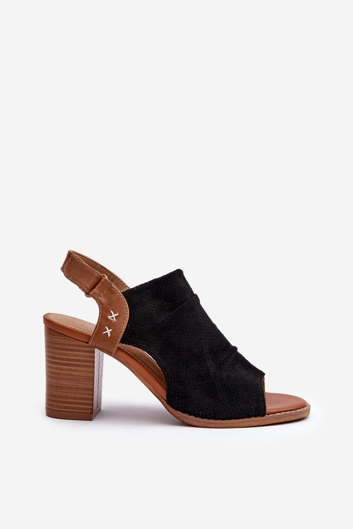 Жіночі чорні босоніжки з вирізом на підборах Rosca