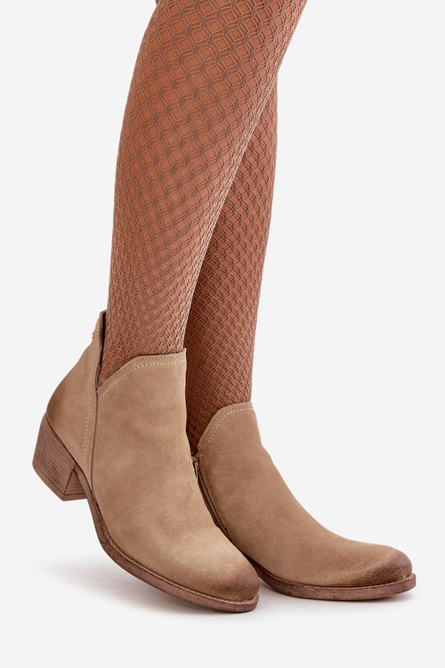 Zazoo 60475 Замшеві ботильйони жіночі на низькому каблуці, утеплені, бежеві