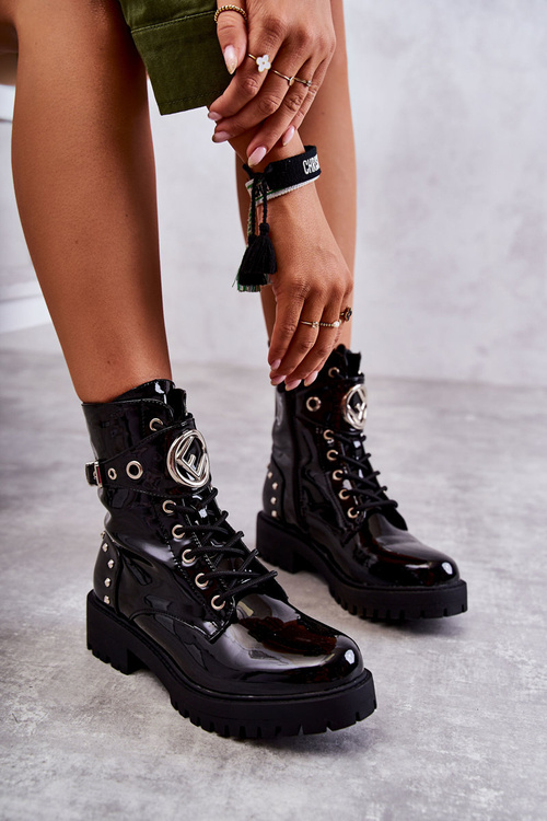 Лаковані жіночі чоботи на шпильці Black Leticia