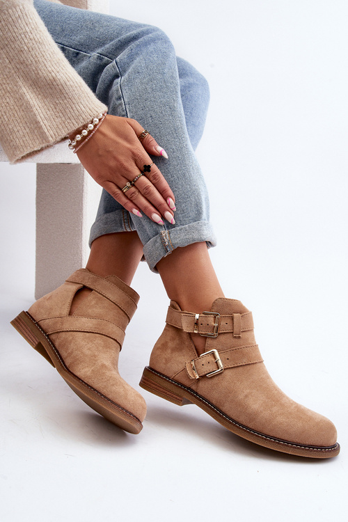 Жіночі ботильйони на плоскій підошві з ремінцями бежеві Melviana