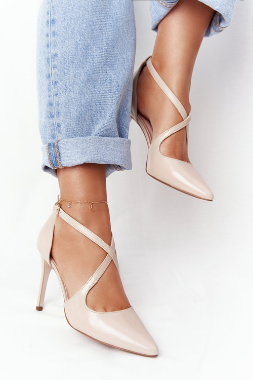 Елегантні шкіряні туфлі на високих підборах Visconi 7400 Beige