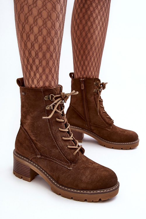Жіночі коричневі чоботи Adinail на низьких підборах зі шнурівкою