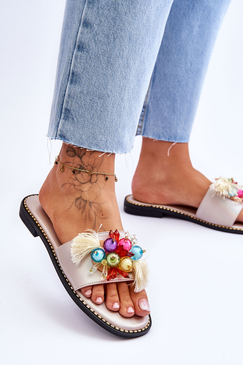 Тапочки з декоративними намистинами S.Barski KV-2775-47 Голі