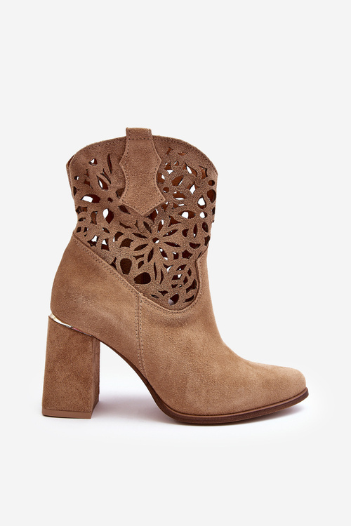 Замшеві ажурні чоботи Lewski Shoes 3264 Темно-бежевий