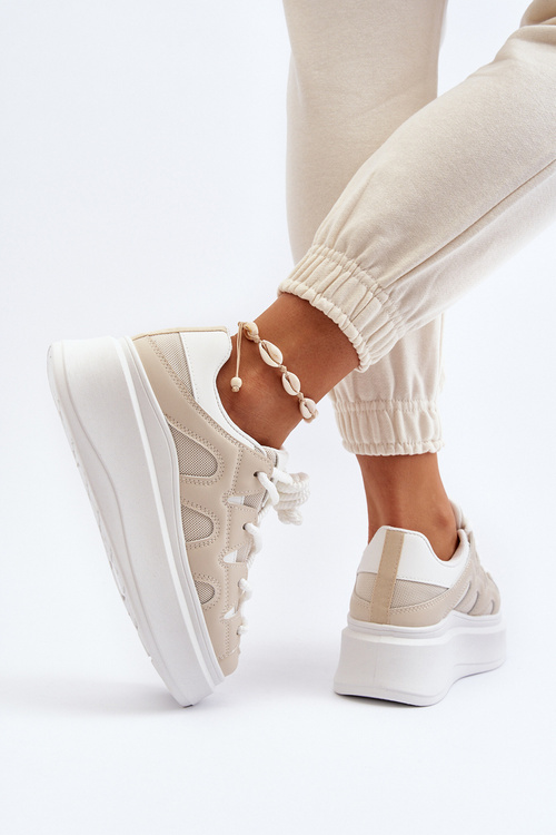 Жіночі кросівки на масивній шнурівці Vinali бежевого кольору