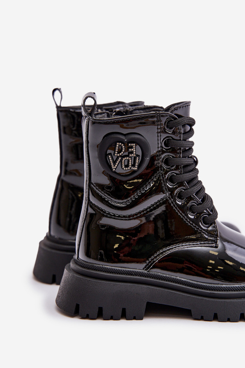 Лаковані чоботи для дівчаток утеплені хутром на блискавці чорного кольору Evaliraea