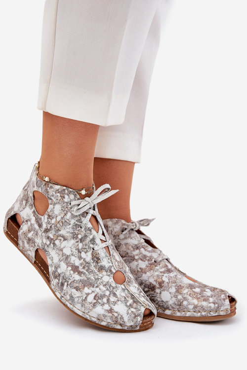 Візерункові Шкіряні Чоботи Maciejka 03426-46 Біло-Бежеві