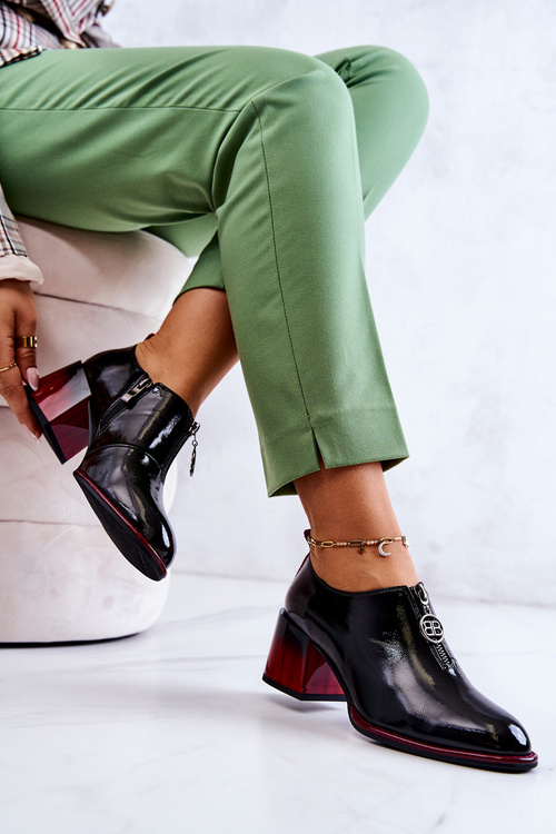 Лаковані Модні туфлі на пошті чорно-червоні Lorena