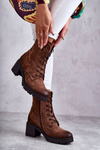 Жіночі теплі черевики на високому каблуці коричневого кольору Grethe