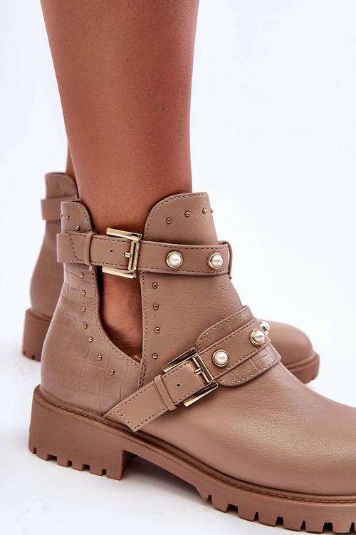 Жіночі черевики Trapper з перлами Бежеві Klarisa