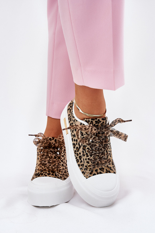 Жіночі Кросівки На Масивній Платформі З Декоративним Шнурком Леопардові Коричневі Зидора