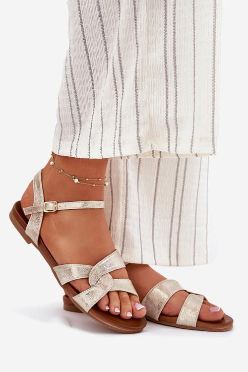 Плоскі Блискучі Сандалі Жіночі S.Barski KV51-022 Золоті