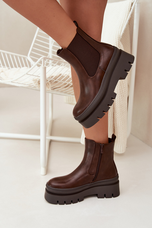 Утеплені жіночі ботинки на платформі шоколад Ismira