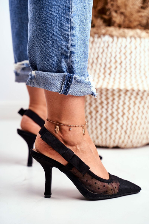 Жіночі туфлі на шпильках із сітчастою сіткою з колючим носом Чорна Лоліта