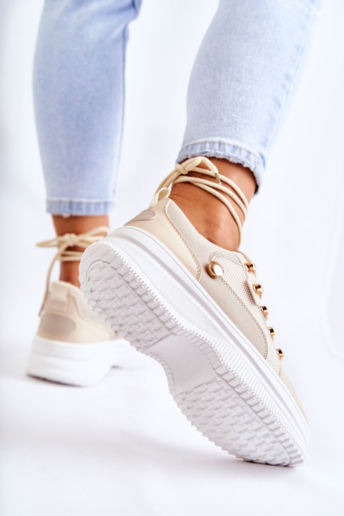 Жіночі спортивні шкіряні туфлі бежеві Salmira