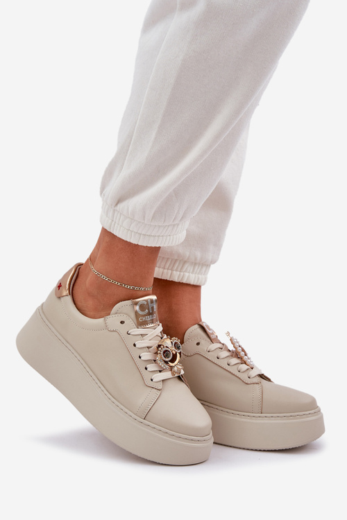 Жіночі Шкіряні Кросівки CheBello 4411 Світло Бежеві