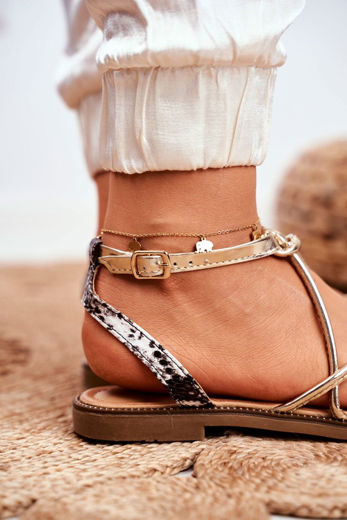 Шкіряні сандалі на плоскій підошві S.Barski LJ281 Black-Gold